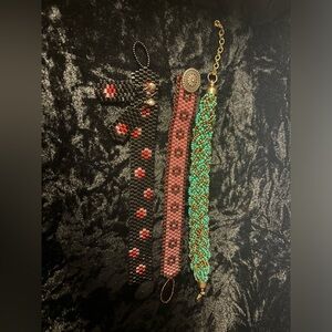3 handmade beaded bracelets & matching earrings